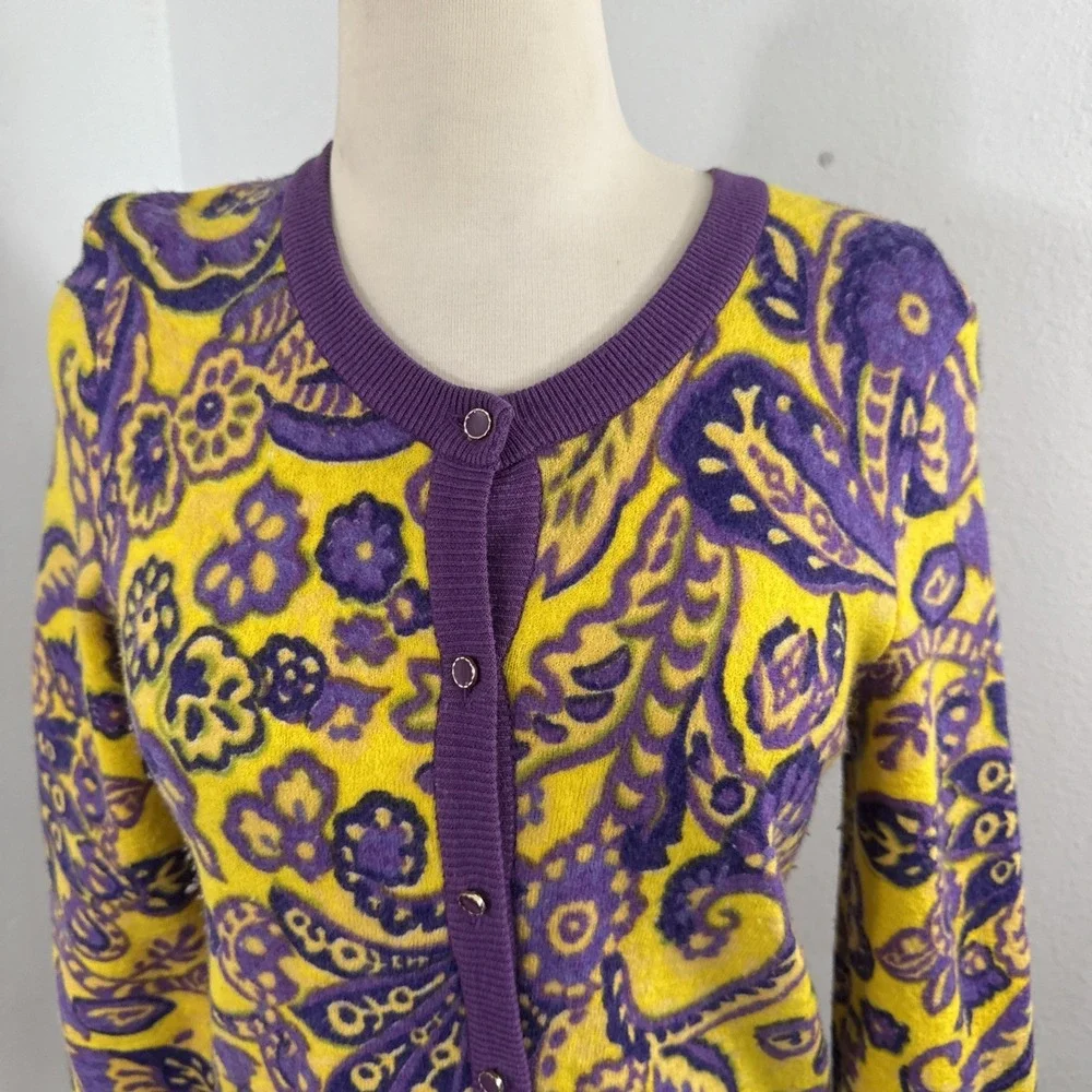 Kate Spade Cardigan‎ Womens S Paisley Floral Wool Psychedelic Statement Kni